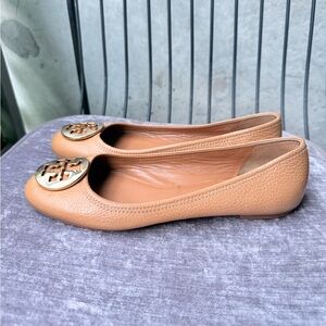 Tory Burch Tan Gold Flats Classic Leather Loafers